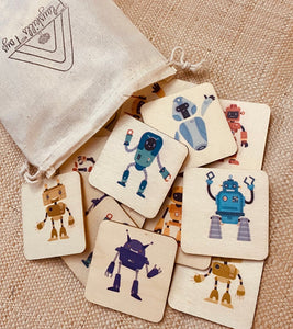 24 Pieces Robots Wooden Memory Game