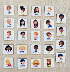 Emotion & Feelings Flash Cards for Children - Wooden Flash Cards Set - 6cm