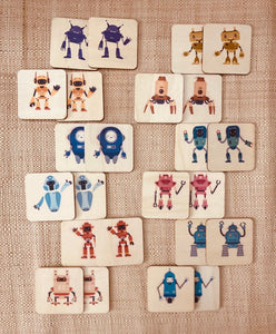 24 Pieces Robots Wooden Memory Game