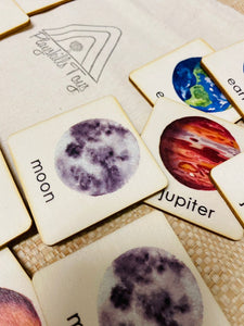 Wooden Solar System Memory Game Montessori and Waldorf Inspired Matching Space Games