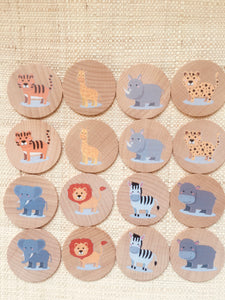 Montessori and Waldorf Inspired Safari Animals Matching and Memory Game -  16 Piece Set