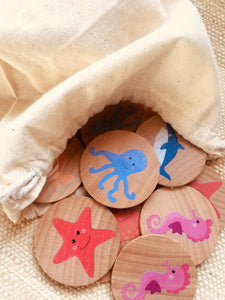 Montessori and Waldorf Inspired Sea Life Matching and Memory Game -  16 Piece Set