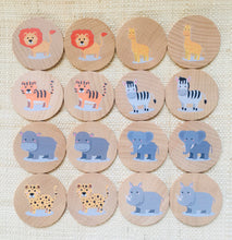 Load image into Gallery viewer, Montessori and Waldorf Inspired Safari Animals Matching and Memory Game -  16 Piece Set
