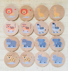Montessori and Waldorf Inspired Safari Animals Matching and Memory Game -  16 Piece Set