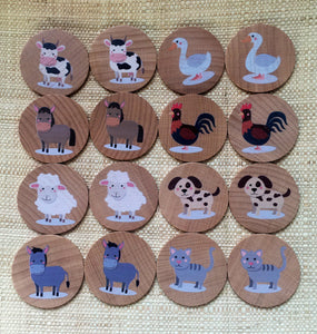 Montessori and Waldorf Inspired Farm Animals Matching and Memory Game -  16 Piece Set