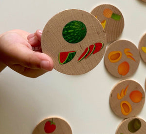 Montessori and Waldorf Inspired Fruit Matching and Memory Game -  16 Piece Set